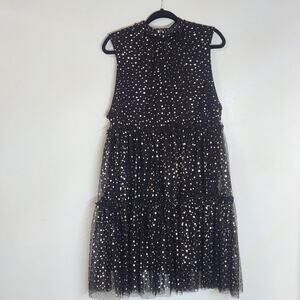 POPSUGAR Plus 1X Tulle Star Dress | Black & Gold | Tiered Sleeveless Glam